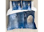 Abakuhaus Copripiumino Fantasia, Castello Sulle Nuvole Gotico, Antiacaro, Adatto A Chi Soffre Di Allergie, Con Federe, 155 Cm X 220 Cm - 80 X 80 Cm, Blu Scuro