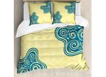 Abakuhaus Copripiumino Astratto, Motivi Floreali Vintage A Spirale, Antiacaro, Adatto A Chi Soffre Di Allergie, Con Federe, 155 Cm X 220 Cm - 80 X 80 Cm, Giallo/Blu