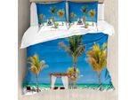 Abakuhaus Copripiumino Tropicale, Oceano-Costa Vacanze, Antiacaro Adatto A Chi Soffre Di Allergie Con Federe, 200 Cm X 200 Cm - 80 X 80 Cm, Multicolore