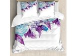 Abakuhaus Copripiumino Con Fiori, Petali Vintage, Antiacaro, Adatto A Chi Soffre Di Allergie, Con Federe, 200 Cm X 200 Cm - 80 X 80 Cm, Blu Pallido Lilla