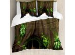 Abakuhaus Copripiumino Naturale, Fantasia Cave Moss, Antiacaro, Adatto A Chi Soffre Di Allergie, Con Federe, 200 Cm X 200 Cm - 80 X 80 Cm, Fern Green Chocolate