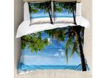 Set Copripiumino Estivo Abakuhaus Per Letti Matrimoniali, Spiaggia Tropicale Oceano, Antiacaro, Adatto A Chi Soffre Di Allergie, Con Federe, Verde Felce, Azzurro Cielo, Beige