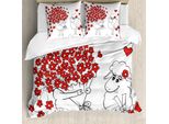 Abakuhaus Copripiumino Valentine, Caprette Innamorate, Antiacaro, Adatto A Chi Soffre Di Allergie, Con Federe, 200 Cm X 200 Cm - 80 X 80 Cm, Rosso-Bianco
