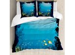 Abakuhaus Copripiumino Ocean, Pesci Tropicali E Barriere Coralline, Antiacaro, Adatto A Chi Soffre Di Allergie, Con Federe, 200 Cm X 200 Cm - 80 X 80 Cm, Blu Scuro