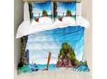 Abakuhaus Copripiumino Tropicale, Exotic Beach Thailand, Antiacaro, Adatto A Chi Soffre Di Allergie, Con Federe, 155 Cm X 220 Cm - 80 X 80 Cm, Verde Felce-Blu-Crema