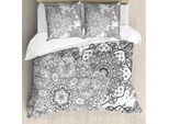Abakuhaus Copripiumino Mandala, Eastern Floral, Antiacaro, Adatto A Chi Soffre Di Allergie, Con Federe, 200 Cm X 200 Cm - 80 X 80 Cm, Bianco E Grigio