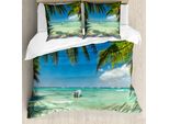 Abakuhaus Copripiumino Tropicale, Surreal Mare Palma, Antiacaro Adatto A Chi Soffre Di Allergie Con Federe, 155 Cm X 220 Cm - 80 X 80 Cm, Verde Felce-Turchese