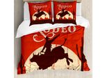 Abakuhaus Copripiumino Vintage, Cowboy Da Rodeo Cavalca Un Toro, Antiacaro, Adatto A Chi Soffre Di Allergie, Con Federe, 200 Cm X 200 Cm - 80 X 80 Cm, Arancione Marrone