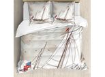 Abakuhaus Copripiumino Vintage, Antique American Yacht, Antiacaro, Adatto A Chi Soffre Di Allergie, Con Federe, 155 Cm X 220 Cm - 80 X 80 Cm, Grigio Chiaro, Marrone Chiaro, Bianco