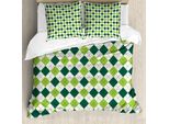 Abakuhaus Set Copripiumino Geometrico Per Letti Matrimoniali, Linea Vintage A Rombi, Antiacaro, Adatto A Chi Soffre Di Allergie, Con Federe, Verde Lime, Verde Scuro, Bianco