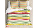 Copripiumino Retrò Abakuhaus, Triangoli Colorati, Antiacaro, Adatto A Chi Soffre Di Allergie, Con Federe, 155 Cm X 220 Cm - 80 X 80 Cm, Corallo Scuro Verde Chiaro