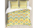 Abakuhaus Copripiumino Angolare, Zigzag Verticali Retrò, Antiacaro Adatto A Chi Soffre Di Allergie Con Federe, 155 Cm X 220 Cm - 80 X 80 Cm, Verde Giallo Arancione