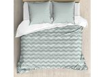 Abakuhaus Copripiumino Astratto, Strisce Sinuose Waves, Antiacaro, Adatto A Chi Soffre Di Allergie, Con Federe, 200 Cm X 200 Cm - 80 X 80 Cm, Verde Salvia Chiaro E Bianco