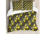 Abakuhaus Set Copripiumino Naturale Per Letti Matrimoniali, Motivo Rami Di Limone, Antiacaro, Adatto A Chi Soffre Di Allergie, Con Federe, Verde Oliva E Giallo.
