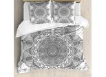 Abakuhaus Copripiumino Etnico, Motivo Folk Marocchino, Antiacaro, Adatto A Chi Soffre Di Allergie, Con Federe, 200 Cm X 200 Cm - 80 X 80 Cm, Grigio Bianco