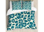 Abakuhaus Copripiumino Con Motivi Floreali, Fiori Primaverili, Antiacaro, Adatto A Chi Soffre Di Allergie, Con Federe, 155 Cm X 220 Cm - 80 X 80 Cm, Color Verde Acqua Crema