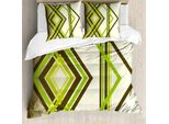 Abakuhaus Copripiumino Astratto, Motivi A Rombi Psichedelici, Antiacaro, Adatto A Chi Soffre Di Allergie, Con Federe, 155 Cm X 220 Cm - 80 X 80 Cm, Verde Lime Verde Militare