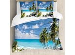 Abakuhaus Set Copripiumino Tropicale Per Letti Matrimoniali, Barbados Spiaggia Oceano, Antiacaro, Adatto A Chi Soffre Di Allergie, Con Federe, Multicolore