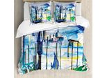 Abakuhaus Copripiumino Paesaggio, Barca A Venezia Italia, Antiacaro, Adatto A Chi Soffre Di Allergie, Con Federe, 200 Cm X 200 Cm - 80 X 80 Cm, Blu, Viola, Verde