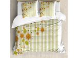 Abakuhaus Copripiumino Con Motivi Floreali, Fiori Retrò, Antiacaro, Adatto A Chi Soffre Di Allergie, Con Federe, 155 Cm X 220 Cm - 80 X 80 Cm, Verde Arancione Bianco