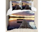 Abakuhaus Copripiumino Paesaggio, Rustic Pier Sunset Lake, Antiacaro, Adatto A Chi Soffre Di Allergie, Con Federe, 155 Cm X 220 Cm - 80 X 80 Cm, Multicolore
