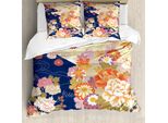 Abakuhaus Copripiumino Giapponese, Motivi Floreali Tradizionali, Antiacaro, Adatto A Chi Soffre Di Allergie, Con Federe, 155 Cm X 220 Cm - 80 X 80 Cm, Multicolore
