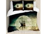 Abakuhaus Copripiumino Ocean, Old Ship Sea Moonlight, Antiacaro, Adatto A Chi Soffre Di Allergie, Con Federe, 155 Cm X 220 Cm - 80 X 80 Cm, Blu Scuro, Bianco