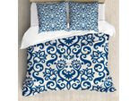 Abakuhaus Copripiumino Astratto, Damasco Antico, Arte Sinuosa, Antiacaro, Adatto A Chi Soffre Di Allergie, Con Federe, 200 Cm X 200 Cm - 80 X 80 Cm, Blu E Bianco
