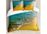 Abakuhaus Copripiumino Paesaggio, Mare Caraibico, Antiacaro, Adatto A Chi Soffre Di Allergie, Con Federe, 200 Cm X 200 Cm - 80 X 80 Cm, Azzurro E Calendula