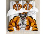 Abakuhaus Copripiumino Per Animali Domestici, Wildlife Safari Tiger, Antiacaro, Adatto A Chi Soffre Di Allergie, Con Federe, 155 Cm X 220 Cm - 80 X 80 Cm, Pale Grau Marigold