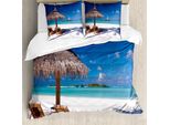 Abakuhaus Set Copripiumino Per Letti Matrimoniali, Isola Sealife Caraibica, Antiacaro, Adatto A Chi Soffre Di Allergie, Con Federe, Marrone Chiaro, Turchese E Bianco