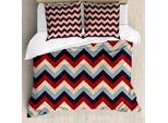 Abakuhaus Set Copripiumino Angolare Per Letti Matrimoniali, Strisce Astratte Retrò, Antiacaro, Adatto A Chi Soffre Di Allergie, Con Federe, Azzurro, Blu Navy, Crema E Rosso