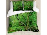 Abakuhaus Copripiumino Verde, Tema Natura Giungla, Antiacaro, Adatto A Chi Soffre Di Allergie, Con Federe, 155 Cm X 220 Cm - 80 X 80 Cm, Verde Bosco Marrone Scuro
