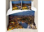 Abakuhaus Copripiumino Moderno, Tramonto Sulla Città Di Londra, Antiacaro, Adatto A Chi Soffre Di Allergie, Con Federe, 155 Cm X 220 Cm - 80 X 80 Cm, Giallo Blu-Grigio