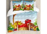 Abakuhaus Copripiumino Dino, Dinosauri Cartoon Nel Parco, Antiacaro, Adatto A Chi Soffre Di Allergie, Con Federe, 155 Cm X 220 Cm - 80 X 80 Cm, Multicolore