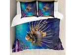 Abakuhaus Copripiumino Ocean, Pesciolini E Piante, Antiacaro, Adatto A Chi Soffre Di Allergie, Con Federe, 200 Cm X 200 Cm - 80 X 80 Cm, Blu, Marrone, Viola