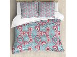 Abakuhaus Set Copripiumino Vintage Per Letti Matrimoniali, Fiori Orientali Primaverili, Antiacaro, Adatto A Chi Soffre Di Allergie, Con Federe, Azzurro Rosa