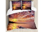 Abakuhaus Copripiumino Paesaggio, Tramonto Sulla Spiaggia Mare, Antiacaro, Adatto A Chi Soffre Di Allergie, Con Federe, 200 Cm X 200 Cm - 80 X 80 Cm, Arancione Malva Blu