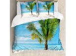 Abakuhaus Copripiumino Tropicale, Palma Da Cocco Sulla Spiaggia, Antiacaro, Adatto A Chi Soffre Di Allergie, Con Federe, 200 Cm X 200 Cm - 80 X 80 Cm, Blu Crema Verde