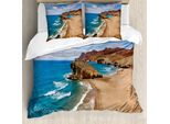 Abakuhaus Copripiumino Paesaggio, Estate-Spiaggia-Spagna, Antiacaro, Adatto A Chi Soffre Di Allergie, Con Federe, 155 Cm X 220 Cm - 80 X 80 Cm, Blu, Marrone,