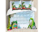 Abakuhaus Copripiumino Per Asilo Nido, Animali Dei Cartoni Animati Su Un Treno, Antiacaro, Adatto A Chi Soffre Di Allergie, Con Federe, 155 Cm X 220 Cm - 80 X 80 Cm, Multicolore