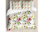 Abakuhaus Copripiumino Con Fiori, Fiori Primaverili Pastello, Antiacaro, Adatto A Chi Soffre Di Allergie, Con Federe, 155 Cm X 220 Cm - 80 X 80 Cm, Rosa, Lilla, Verde