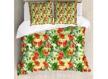 Abakuhaus Copripiumino Tropicale, Motivo Floreale Esotico, Antiacaro, Adatto A Chi Soffre Di Allergie, Con Federe, 155 Cm X 220 Cm - 80 X 80 Cm, Rosso Pallido Giallo Verde