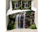 Abakuhaus Copripiumino Naturale, Cascata Bosco Sicilia, Antiacaro Adatto A Chi Soffre Di Allergie Con Federe, 155 Cm X 220 Cm - 80 X 80 Cm, Marrone, Verde, Bianco