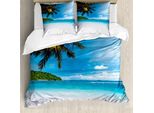 Abakuhaus Copripiumino Tropicale, Exotic Island Beach, Antiacaro, Adatto A Chi Soffre Di Allergie, Con Federe, 155 Cm X 220 Cm - 80 X 80 Cm, Blu Bianco Verde