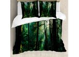 Abakuhaus Copripiumino Naturale, Tramonto Tra Gli Alberi, Antiacaro, Adatto A Chi Soffre Di Allergie, Con Federe, 155 Cm X 220 Cm - 80 X 80 Cm, Verde Bosco Giallo Pallido