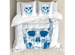 Abakuhaus Copripiumino Con Teschi, Elemento Scientifico Con Teschi, Antiacaro, Adatto A Chi Soffre Di Allergie, Con Federe, 155 Cm X 220 Cm - 80 X 80 Cm, Blu E Bianco