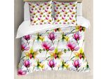 Abakuhaus Copripiumino Con Fiori, Vibrant Magnolia Flower, Antiacaro E Anallergico, Con Federe, 200 Cm X 200 Cm - 80 X 80 Cm, Multicolore