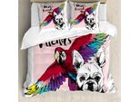Abakuhaus Copripiumino Moderno, Bulldog Parrot Freunde, Antiacaro, Adatto A Chi Soffre Di Allergie, Con Federe, 155 Cm X 220 Cm - 80 X 80 Cm, Multicolore