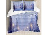 Abakuhaus Copripiumino Urbano, Foggy Prag Streets, Antiacaro, Adatto A Chi Soffre Di Allergie, Con Federe, 200 Cm X 200 Cm - 80 X 80 Cm, Purplegrey